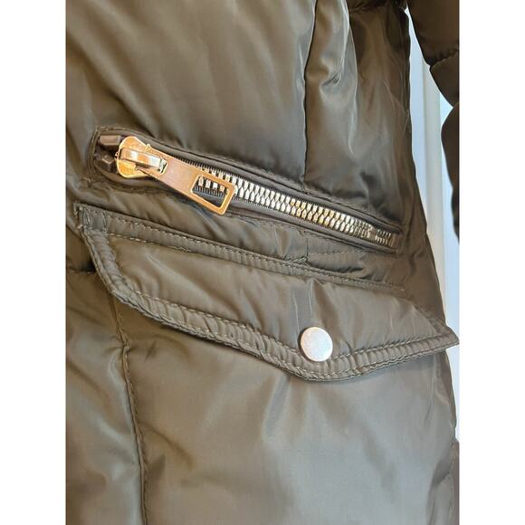 Quilted Coat Parka Moss Green with Faux Fur Trim Detachable Hood--Womens M - Picture 4 of 14